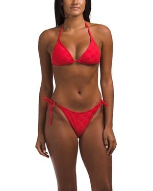 TJ Maxx Two-Piece Terry Top And Moderate Coverage Bottoms Bikini Set For Spandex/Polyester - Red