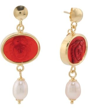 TJ Maxx 18Kt Plated Medusa Venetian Glass Earrings For - Red