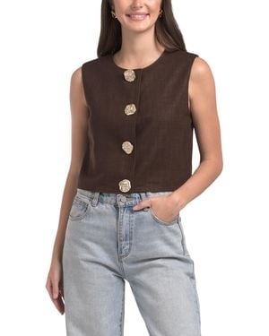 TJ Maxx Linen Blend Sleeveless Vest With Big Buttons For Cotton/Polyester/Linen - Gray