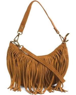 TJ Maxx Suede Shoulder Bag With Top Fringe For - Brown