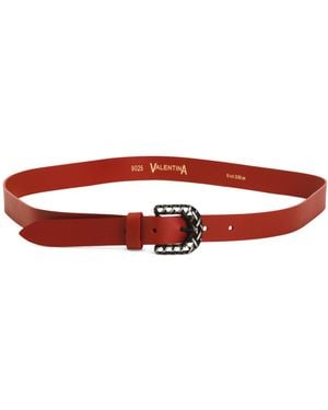 TJ Maxx Leather Belt With Metal Woven Buckle - Red