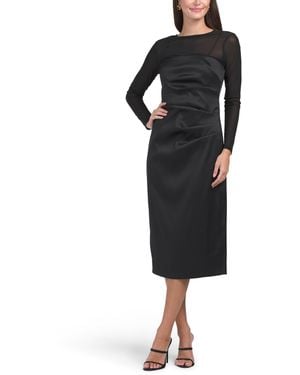 TJ Maxx Long Sleeve Illusion Top Cocktail Dress For Nylon/Polyester - Black