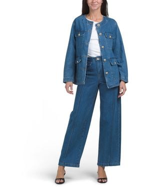 TJ Maxx Collarless Denim Jacket For Cotton - Blue