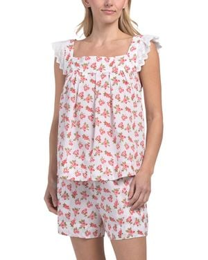 TJ Maxx 2Pc Cotton Eyelet Detail Tank Top And Shorts Pajama Set For - Pink