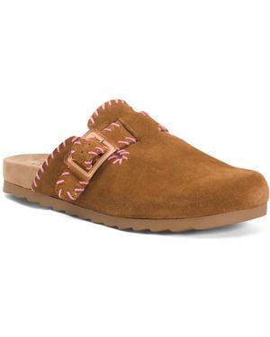 TJ Maxx Suede Gena Stitched Flat Comfort Clogs For - Brown
