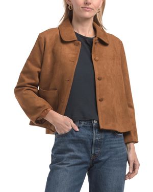 TJ Maxx Faux Suede Peter Pan Collar Jacket, Spandex/Polyester/Suede - Brown