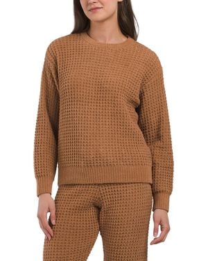 TJ Maxx Long Sleeve Cozy Chenille Waffle Sweater, Polyester - Brown