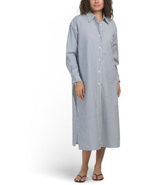 TJ Maxx Long Sleeve Maxi Cover-Up Shirt Dress For Cotton/Polyester/Rayon - Gray