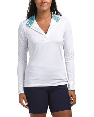 TJ Maxx Upf 50 Quarter Zip Shirt With Inner Collar And Cuff Dog Print, Nylon/Spandex/Polyester - White