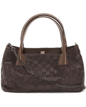 TJ Maxx Leather Woven Small Satchel With Strap - Brown