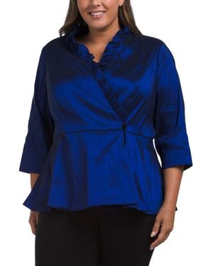 TJ Maxx Plus Stretch Taffeta Blouse With Peplum Hem For Nylon/Spandex/Polyester - Blue