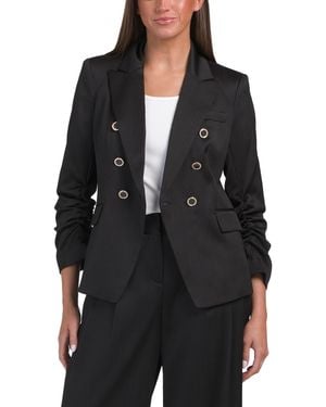 TJ Maxx Crinkle Satin Faux Double Breasted Blazer, Polyester - Black