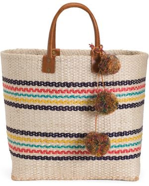 TJ Maxx Large Caracas Handwoven Basket Tote With Leather Handles For - Natural