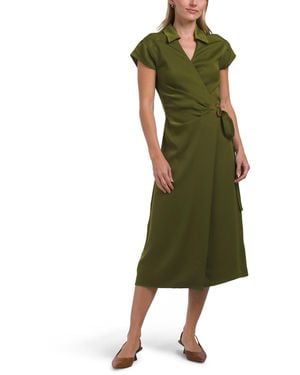 a line semi formal dress A-Line Wedding Guest Dresses Elegant Dress Semi Formal Tea Length Short Sleeve V Neck Belt / Sash Chiffon with Beading, US 16Plus / UK 20 / EU 46