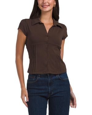 TJ Maxx Seamed Collared Top For Spandex/Cotton - Black