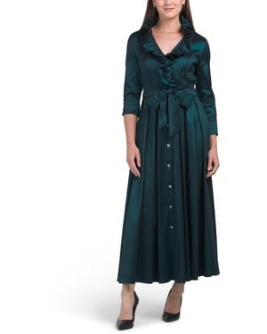 TJ Maxx Stretch Taffeta Ruffle Collar Dress For Nylon/Polyester - Blue