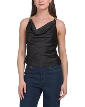 TJ Maxx Shoulder Hardware Satin Top For Spandex/Polyester - Black