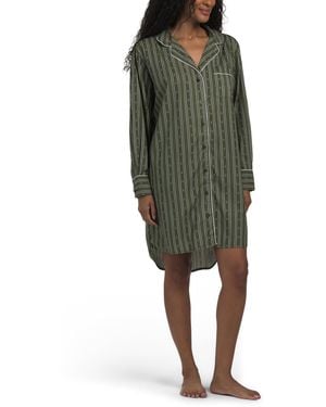 TJ Maxx Cotton A-Line Tree Stripe Button Front Nightshirt For - Green