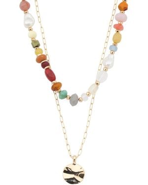 TJ Maxx Multi Color Bead And Disc Pendant Necklace Set, Acrylic - Metallic