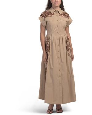 TJ Maxx Short Sleeve Embroidered Cutwork Dress For Cotton/Polyester - Natural