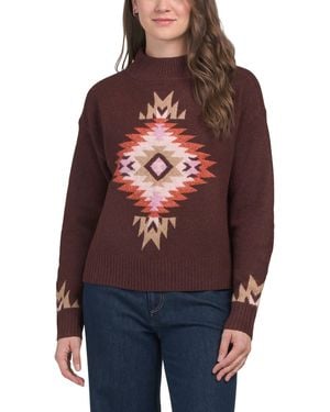 TJ Maxx Long Sleeve Pattern Mock Neck Sweater, Nylon/Spandex/Polyester - Red