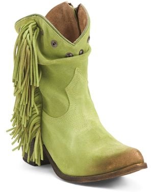 TJ Maxx Suede Studs And Fringes Ankle Round Toe Boots For Leather/Suede - Green