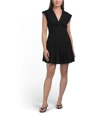 TJ Maxx Linen Blend Knot Front Zip Back Mini Dress For Polyester/Linen/Viscose - Black