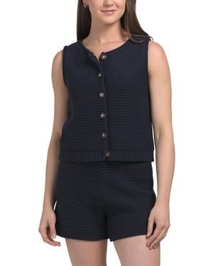 TJ Maxx Sleeveless Crew Neck Vest With Rolled Trim, Cotton - Blue