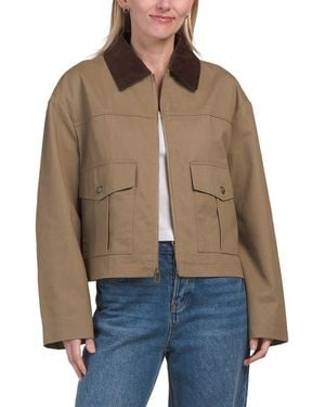 TJ Maxx Cotton Blend Deia Twill Short Barn Coat With Corduroy Collar, Spandex/Cotton/Polyester - Brown