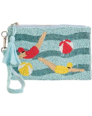 TJ Maxx Handmade Beaded Swimmer Convertible Pouch Wristlet For Leather - Blue