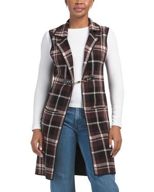 TJ Maxx Sleveless Open Front Notch Collar Buckle Vest, Nylon/Polyester/Rayon - Blue