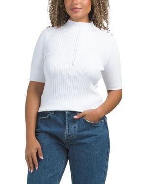 TJ Maxx Ribbed Short Sleeve Turtleneck Sweater, Polyester/Rayon - White