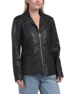 TJ Maxx Leather Wing Collar Jacket For Polyester/Leather - Black