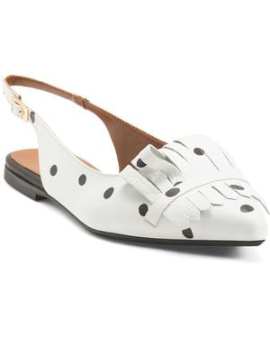 TJ Maxx Leather Slingback Pointy Toe Shoes With Fringes For - White