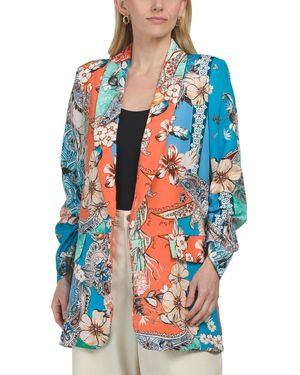 TJ Maxx Tropical Floral Unlined Open Blazer, Polyester - Blue