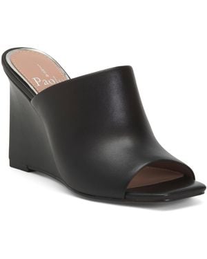 TJ Maxx Leather Glitz Wedge Mule Sandals For - Black