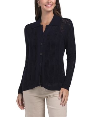 TJ Maxx Vertical Pointelle Stitch Button Front Cardigan, Cotton - Blue