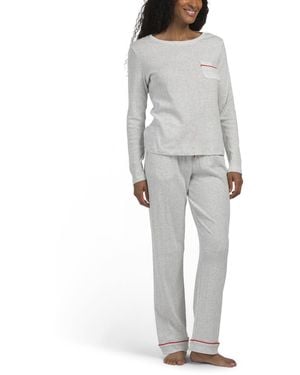 TJ Maxx 2Pc Organic Cotton Long Sleeve Top And Wide Leg Pants Pajama Set For - Gray