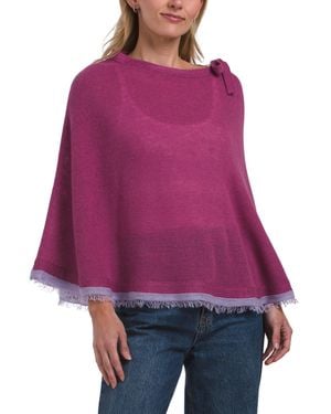 TJ Maxx Wool Blend Poncho With Eyelash Fringes And Bow For Nylon/Wool/Viscose - Purple