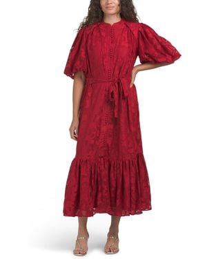 TJ Maxx Puff Sleeve Lace Dress For Spandex/Polyester - Red