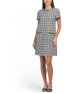 TJ Maxx Boucle Knit Houndstooth Mini Dress For Polyester/Acrylic/Wool - White