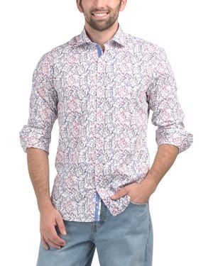 TJ Maxx Vine Floral Poplin Stretch Long Sleeve Shirt For Spandex/Cotton - Blue