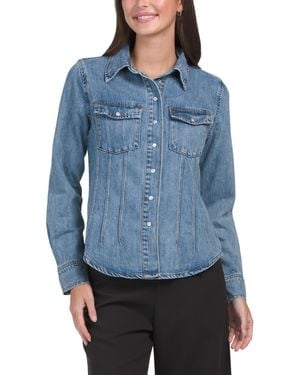 TJ Maxx Long Sleeve Denim Shirt With Waist Darts For Cotton - Blue