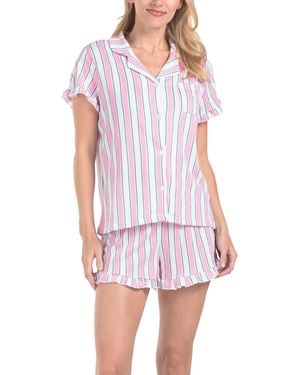 TJ Maxx 2Pc Crinkle Gauze Striped Top And Shorts Pajama Set, Polyester - White