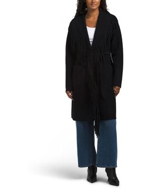 TJ Maxx Faux Mink Eyelash Fringe Wrap Coatigan, Nylon/Polyester - Black