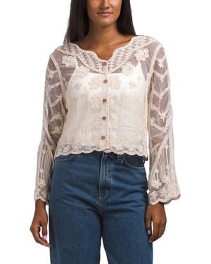 TJ Maxx V-Neck Button Front Crochet Top For Cotton/Polyester - Blue
