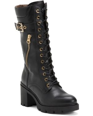 TJ Maxx Leather Zip Moto Heeled Boots For Leather - Black