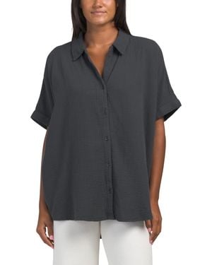 TJ Maxx Organic Cotton Coastal Double Gauze Oversized Shirt For - Gray