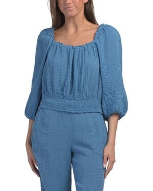 TJ Maxx Kate Square Neck Smocked Top For Cotton - Blue