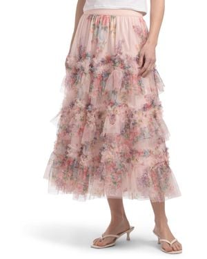 TJ Maxx Tiered Floral Maxi Skirt For Polyester - Pink
